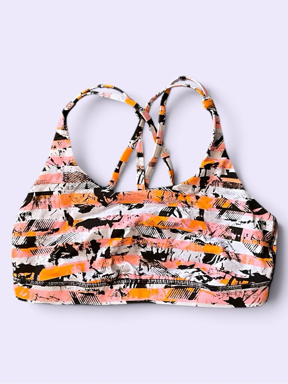 Strappy Abstract Print Sports Bra - Pink & Orange